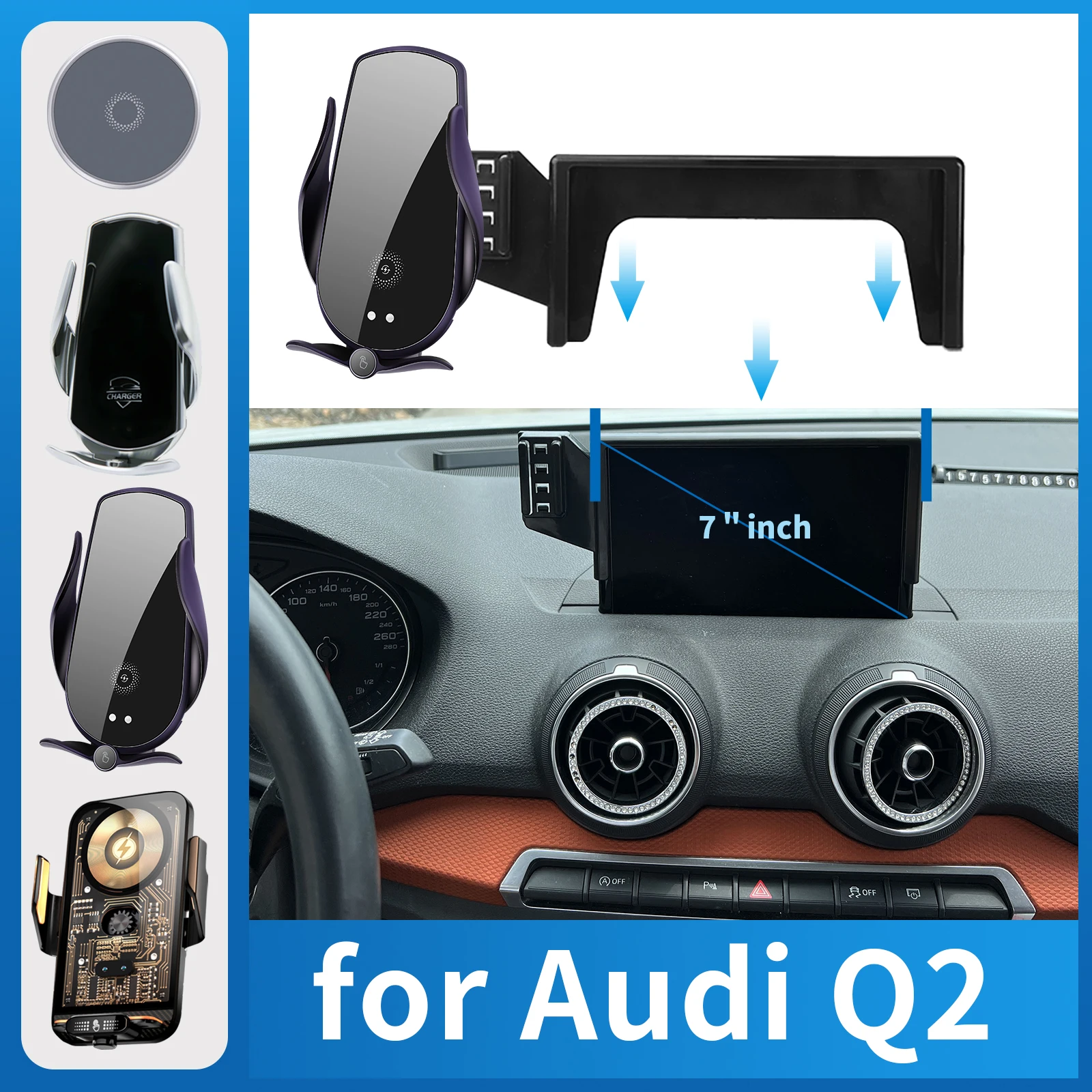

Автомобильный держатель мобильного телефона для Audi Q2, 7-дюймовый кронштейн для зарядки, навигационная подставка, автоаксессуары