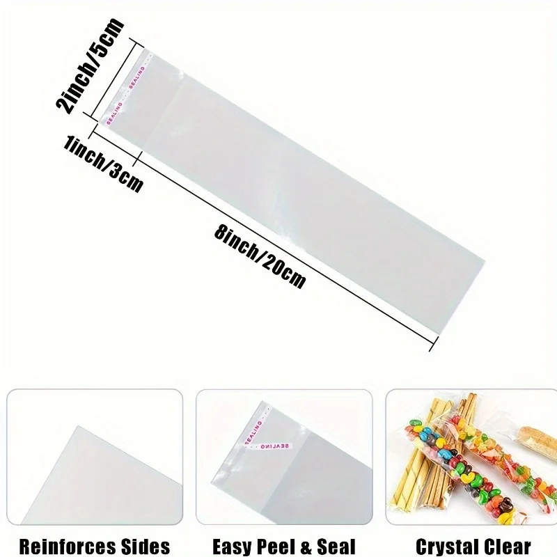 100pcs Clear Cellophane Gift Bags - Perfect For Pretzel Rods, Candy, And Snacks - 2x8 Inch Resealable Bags