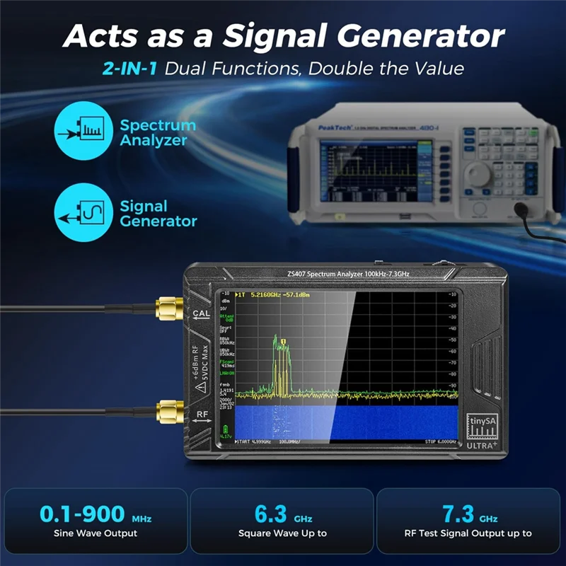 ABLN-ZS-407 Tinysa Ultra Plus Handspektrumanalysator mit ZK06-BM LNA-Verstärker 4 Zoll 100 kHz bis 7,3 GHz Signalgenerator