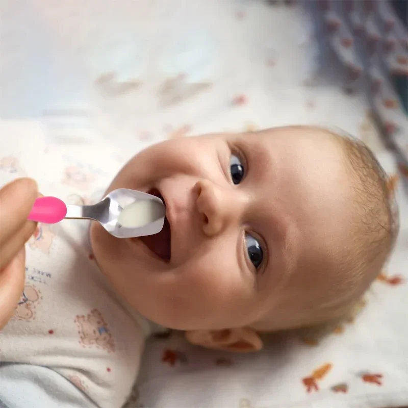 Ensemble de couverts d'entraînement créatifs en acier inoxydable pour enfants, fourchette et cuillère en forme de dessin animé mignon pour l'apprentissage précoce de bébé