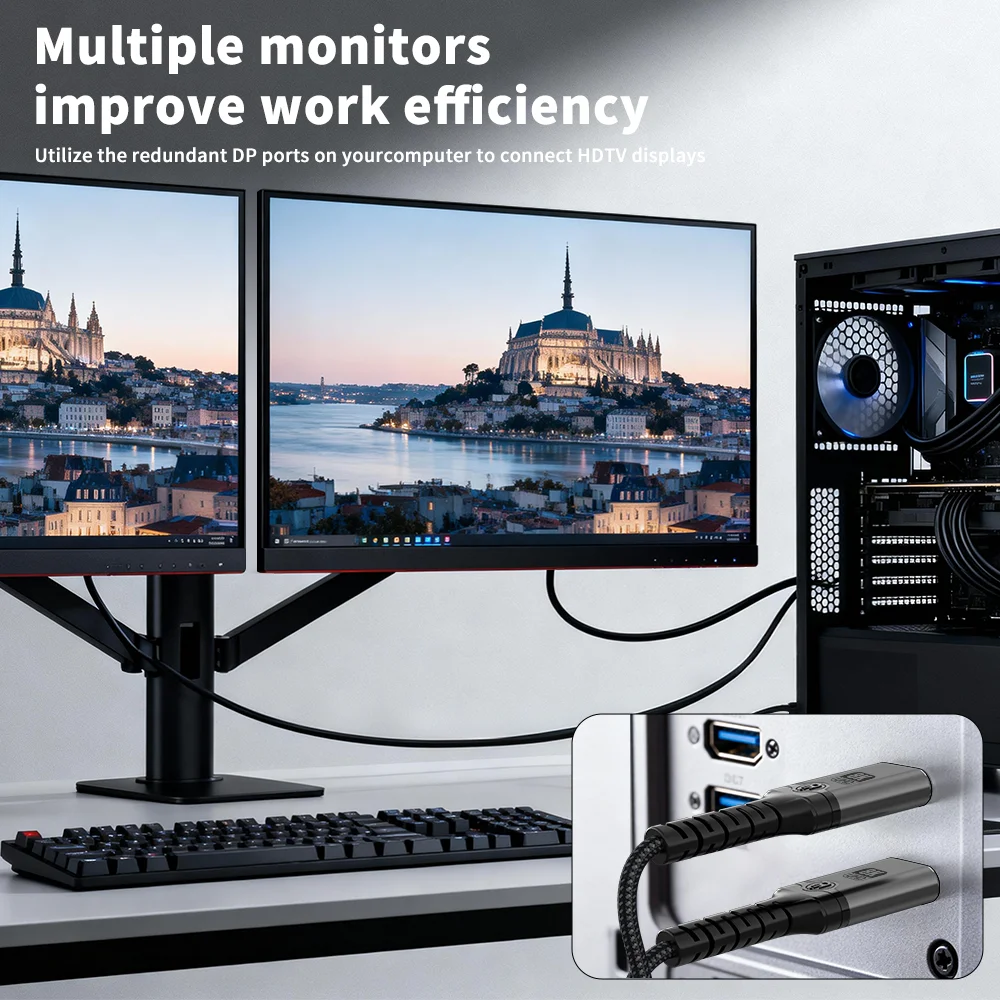DisplayPort to HDMI Cable, 4K@30Hz High Speed Audio Video Cord, Black Braided Design for Laptop, PC, Graphics Card, Monitor,