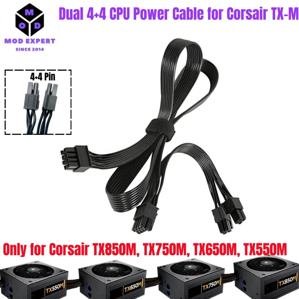 

8Pin to Dual 4+4Pin EPS/ATX12V 18AWG CPU Power Cable for Corsair TX850M, TX750M, TX650M, TX550M TX-M Type 3 Series Modular Power