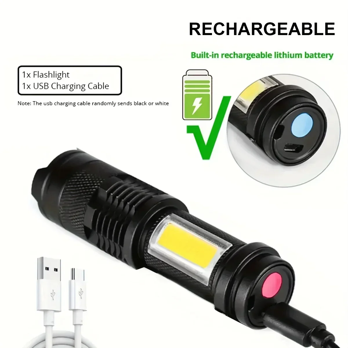 Mini LED Flashlight Zoomable Rechargeable Torch XPE+COB Side Light Emergency Flash Lamp For Outdoor Camping Fishing Lighting
