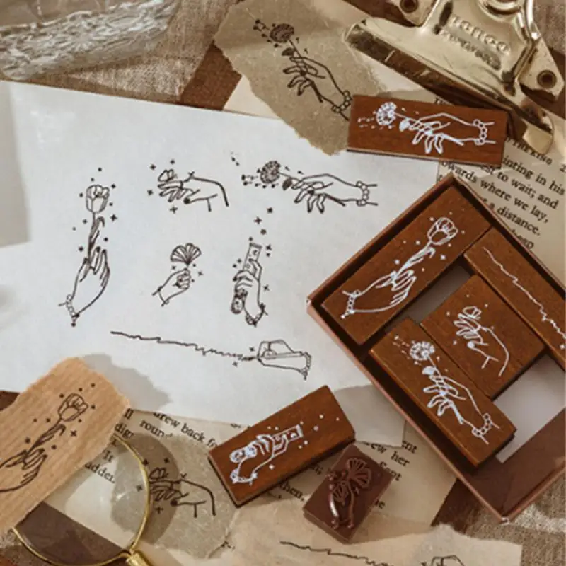 แสตมป์ไม้พิมพ์ลายพฤกษศาสตร์งานหัตถกรรมตราประทับด้วยมือของตกแต่งแนววินเทจพิมพ์ลายของขวัญตราประทับทำความสะอาดง่ายสมุดภาพ