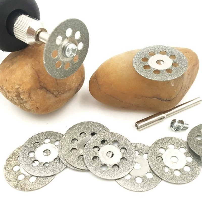 10ชิ้น22มมมินิเครื่องมือคมตัดโรตารี่เครื่องมือตัดโรตารี่ดิสก์อุปกรณ์หน้ากาก DIY สำหรับ Dremel พร้อมก้าน2ชิ้น