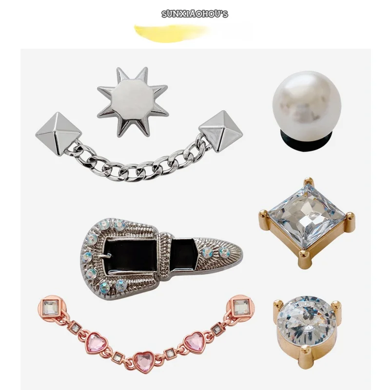 원숭이 태양의 보물 다공성 신발 액세서리 체인 액세서리 금속 신발 버클 악어 신발 꽃 장식 버클 모조 다이아몬드 