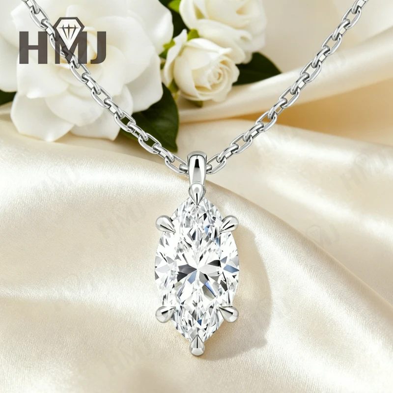 

Ожерелье с шестью зубцами и муассанитом маркизы цвета 0,5/1/2 карата D, с покрытием S925, цепочка из белого, желтого розового золота, повседневный подарок на помолвку