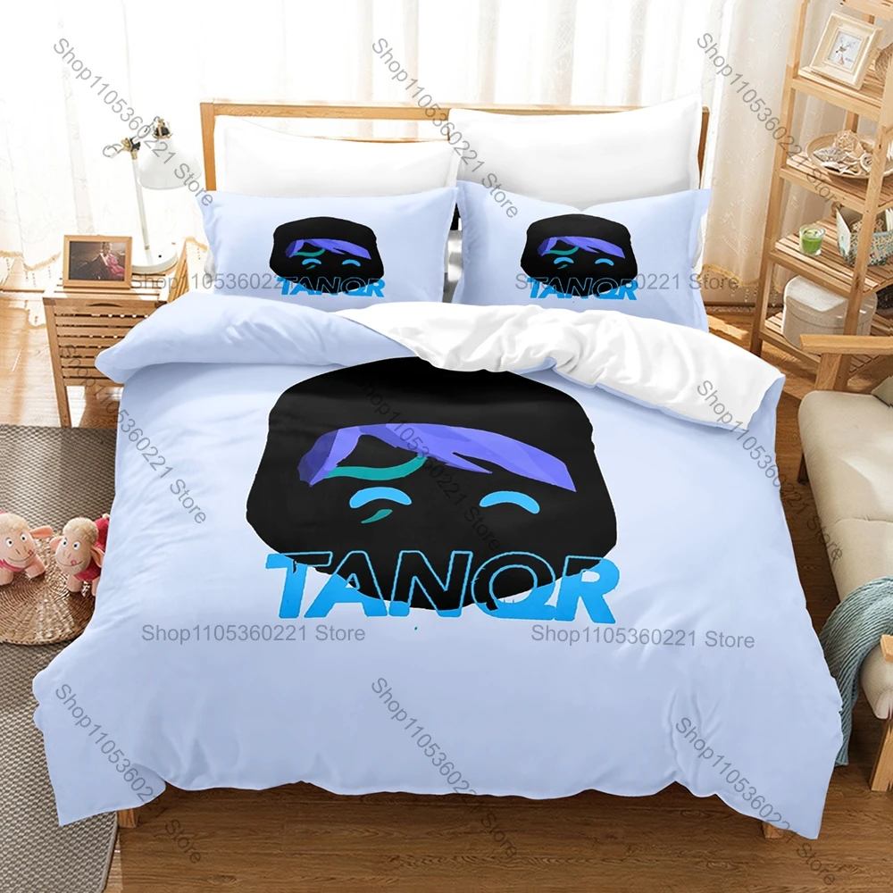 Ensemble de literie Gaming Influencer 3 pièces Tanqr Merch, imprimé exquis, décoration élégante pour la maison, impression artistique du logo bleu vif