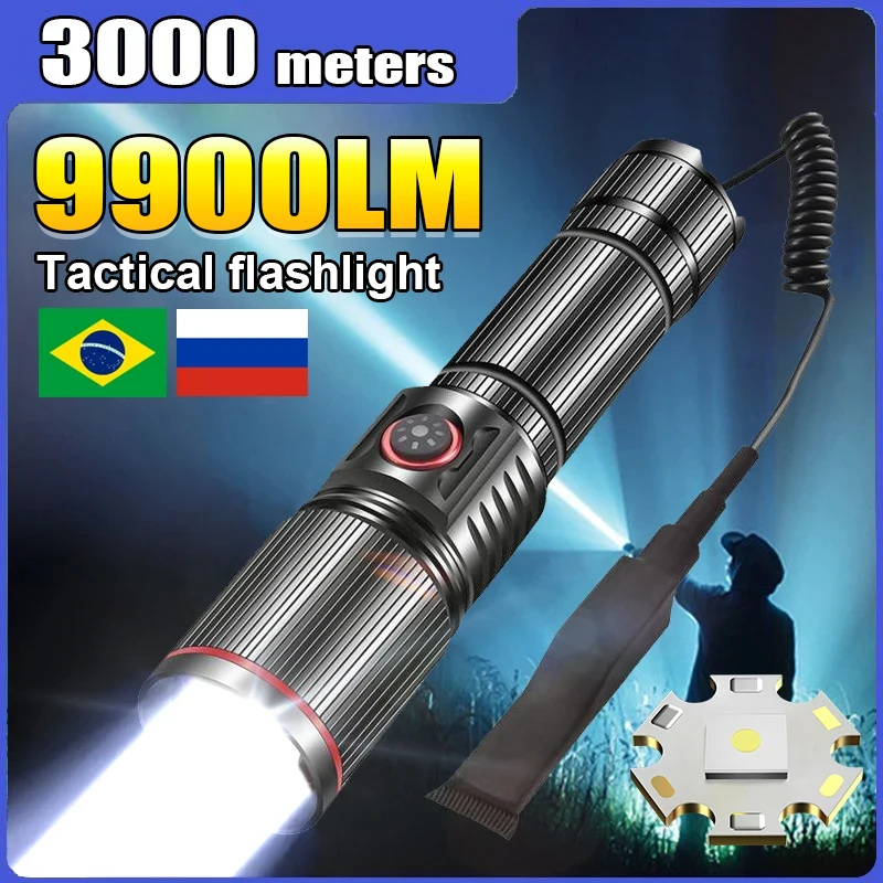 Lighting 3000M Army Tactical Flashlight 500W Powerful Long Range Flashlight with Usb Charging Tactical Lantern Rechargeable Lamp