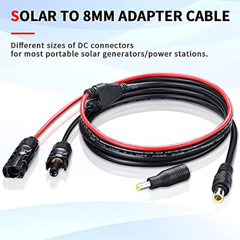Złącze panelu słonecznego z czystej miedzi 16AWG do DC 8 mm z adapterem DC 5525 Przewód kablowy do panelu fotowoltaicznego Okablowanie akumulatora Przedłużacz słoneczny