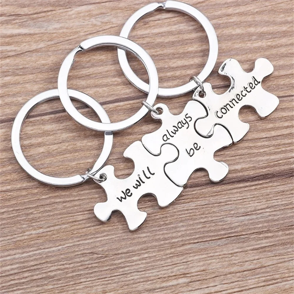 Trendy Best Friends Keychain Carved We Will Always Be Connected Key Chain 3 Piece Puzzle Geometry Keychains Bff Hot Sale Gifts