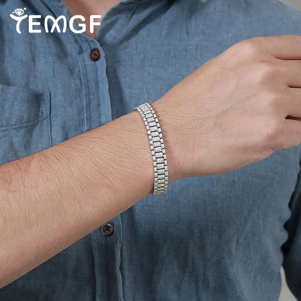 

TEMGF Full Moissanite Bracelet Couple S925 Sterling Silver Watch Chain Bracelet for Women Men Trendy Sparkling Fine Jewelry Gift