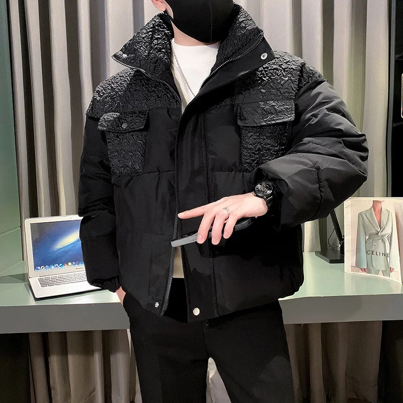 2023 Winter Parkas Men Loose Casual Businessl Windproof Warm Zipper Cotton Coat Korean Stand Collar Puffer Jackets Men Clothing