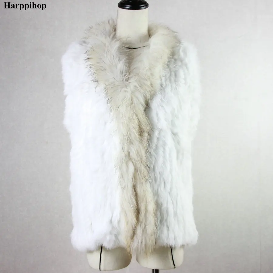 2023 new Women Genuine Natural Real rabbit fur Knitted Vests /Waistcoat/ gilet /coats with Raccoon Fur collar vest 20 colors