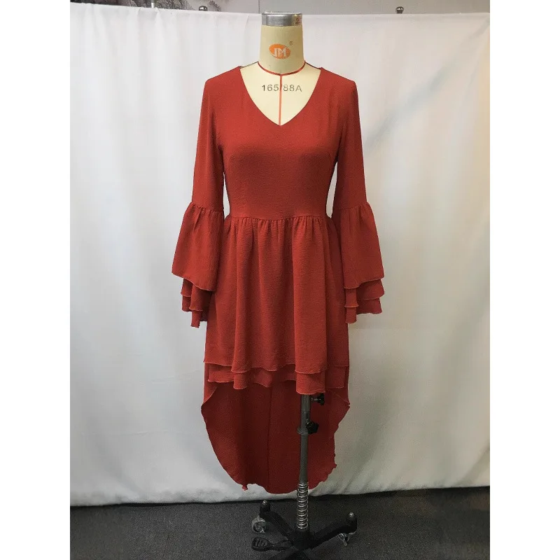 모로더 유럽 및 미국 플러스 사이즈 러플 플로럴 프린지 리조트 스타일 빈티지 솔리드 컬러 드레스