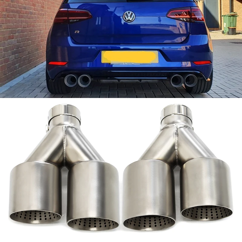 1Pcs Double Matte Stainless Steel Car Muffler Tip Exhaust Tip System Pipe Universal Exhaust Tip 60MM 63mm GTI MK7 Golf7 Nozzle