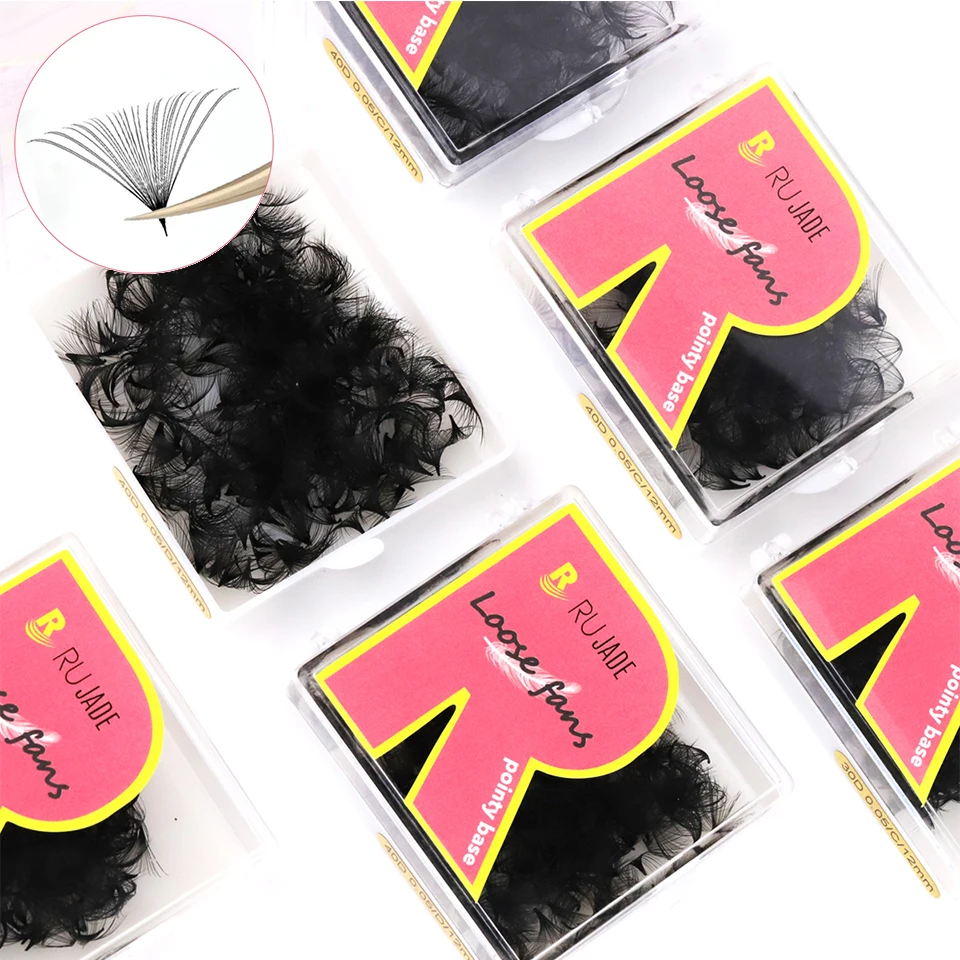 

RUJADE 1000 Fans 20D 30D 40D Loose Mixed Length Pointy Base Premade Fans Eyelash Sharp Thin Medium Stem Russian Volume Extension