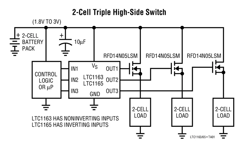 LTC1163CS8 LTC1163  - Triple 1.8V to 6V High-Side MOSFET Drivers