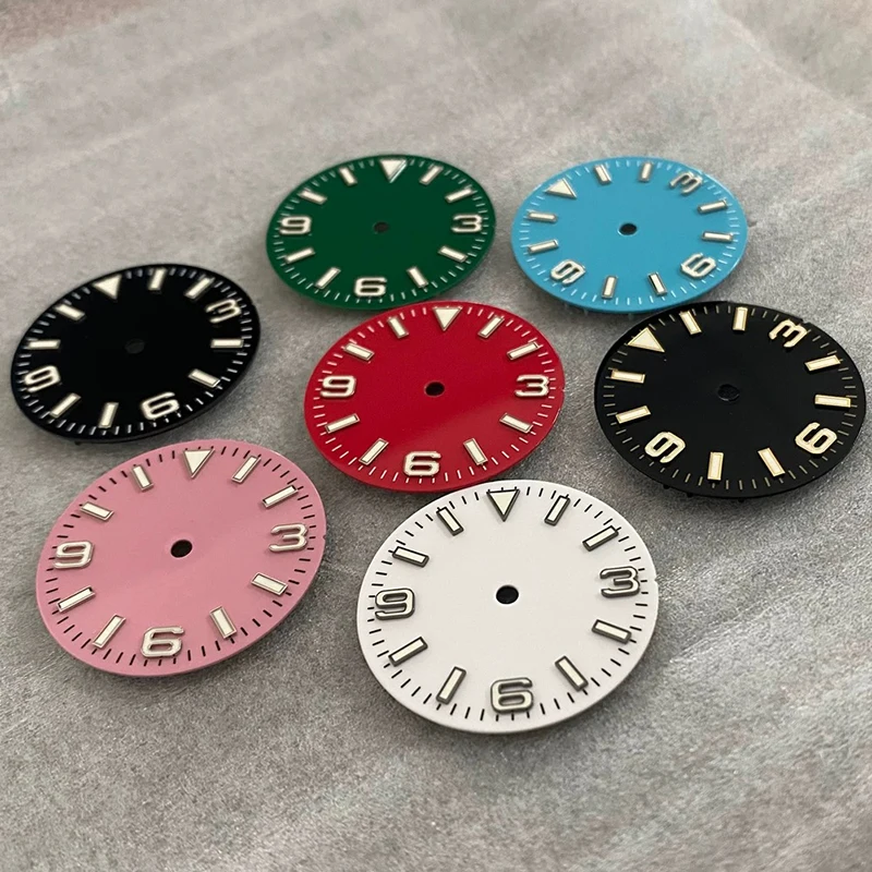 28.5mm No Logo Dial Porcelain Enamel 3 6 9 Design Green Luminous Dial Watch Dial for NH35/NH36/4R/7S Movement Modified Repair