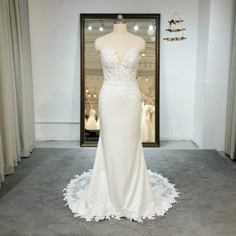 Новейшее свадебное платье трапециевидной формы без рукавов Robe De Mariee Illusion с открытой спиной на заказ, кружево с v-образным вырезом и открытой спиной, великолепные платья de novia