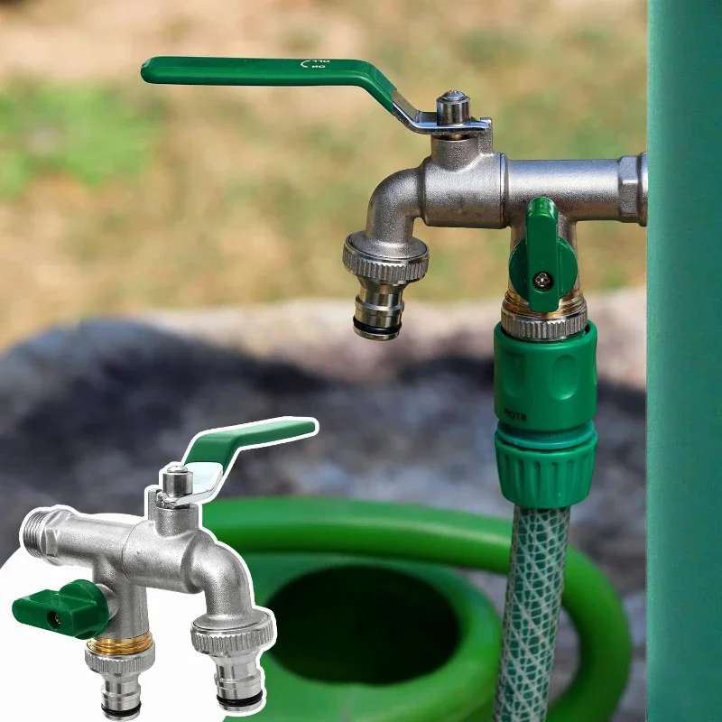 Zinc Alloy Outside Water Tap Green Handle Garden Ball Tap Valve Lever Tap Faucet Metal 2-Way 1-Way Shut Off IBC Tank