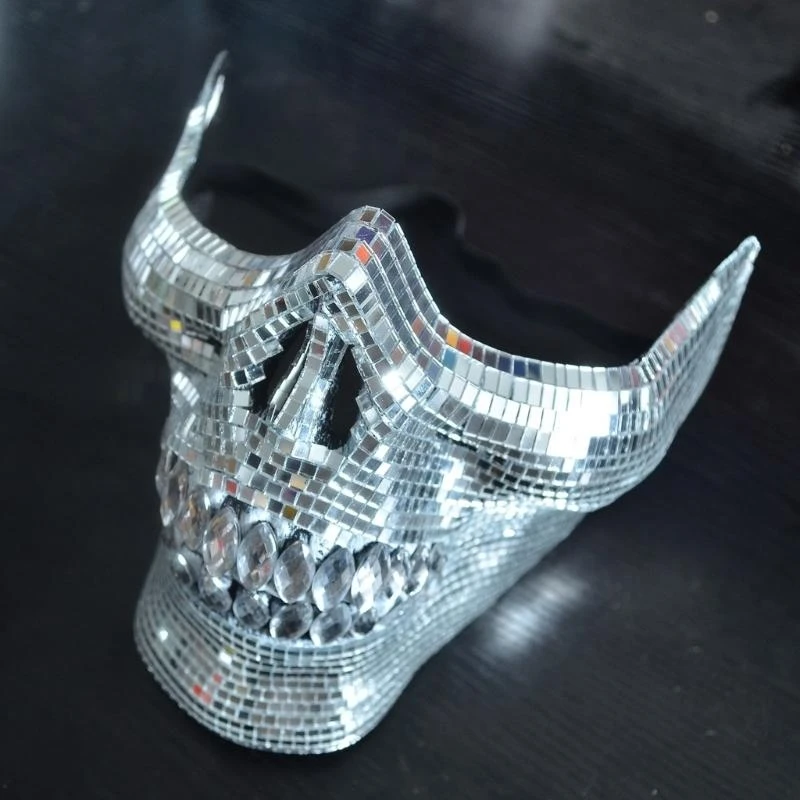 ملحق ملحق قناع نصف الوجه Crystal Skull مناسب لحفلات الهالوين والأزياء مع تصاميم ديسكو عاكسة #3