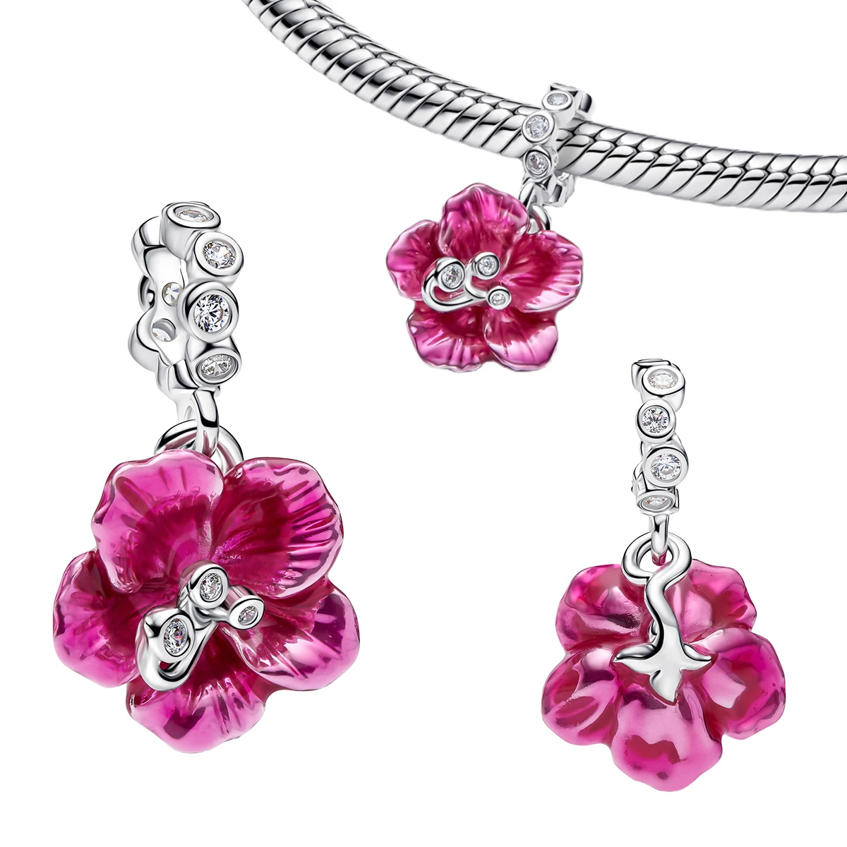 925 Sterling Silver Romantic Sunflower Lotus Four Leaf Clover Flower Bead Pendant Earrings Necklace for Women's Jewelry Gift Set - view 3