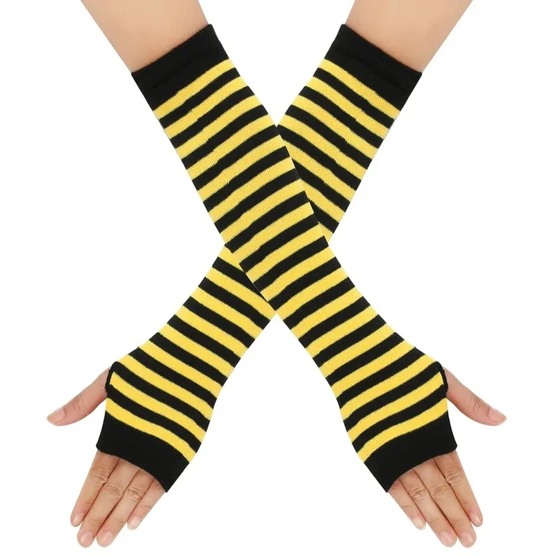 Warmer Knitted Long Fingerless Gloves Elbow Mittens Christmas Acces Gift Fashion Women Emo Gloves Lady Striped Elbow Gloves