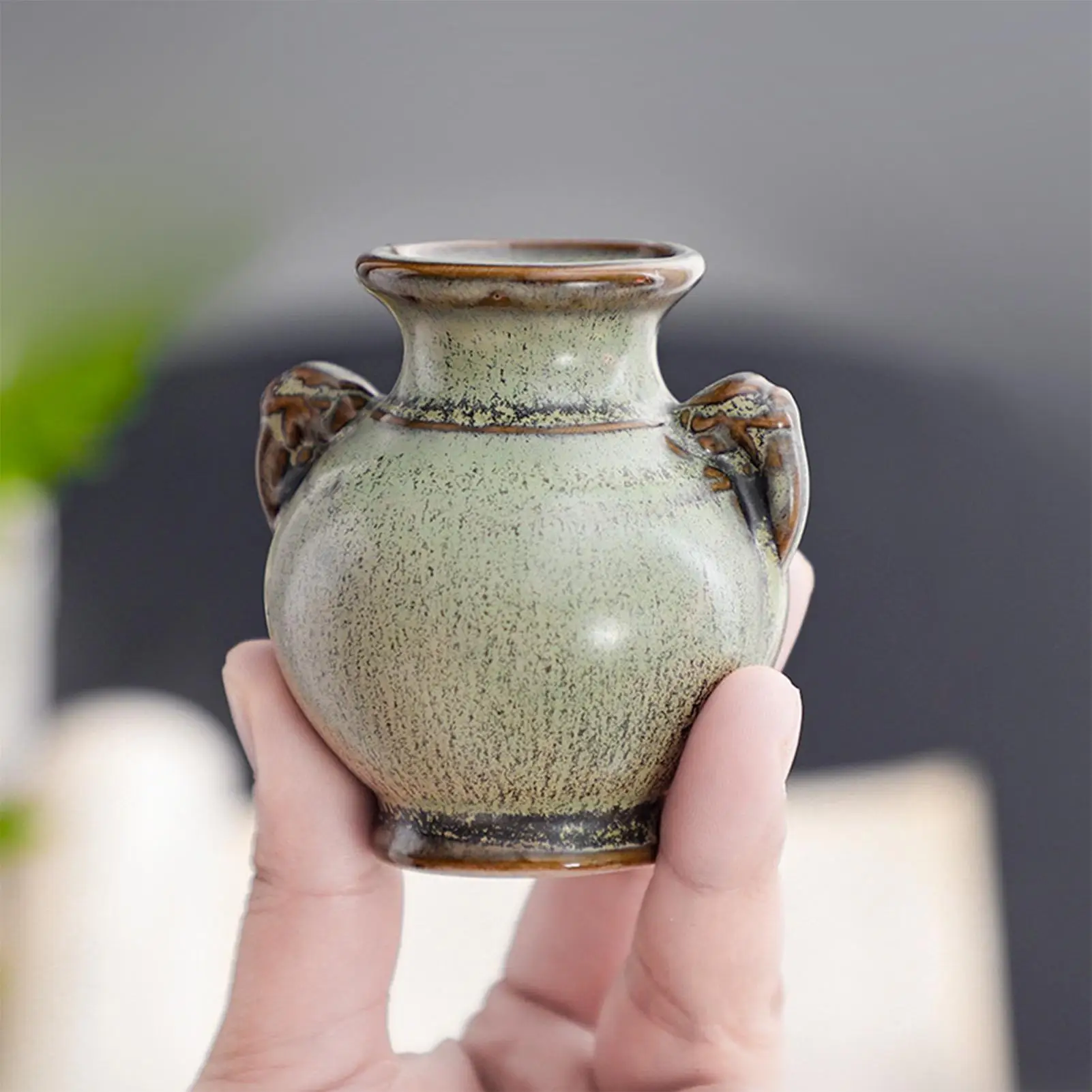 Hydroponics Chinese-style Living Room Decoration Ceramic Small Vase Green Retro Flower Vase Crafts Tabletop Ornament