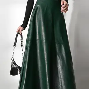 Zanzea-maxi weibliche PU-Lederrock, Reißverschluss mit hoher Taille, lang, monochrom, lässig, elegant, fashion, ol, Frühling, 2022 10 Hauptverkauf PU -Rock - №9