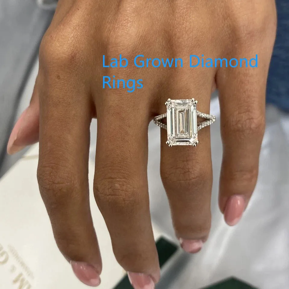 

Diamond Ring IGI Certified DEF VS-VVS Emerald Cut CVD 5CT Main Stone Lab Grown Diamond Platinum 950 Double Prongs Setting Ring