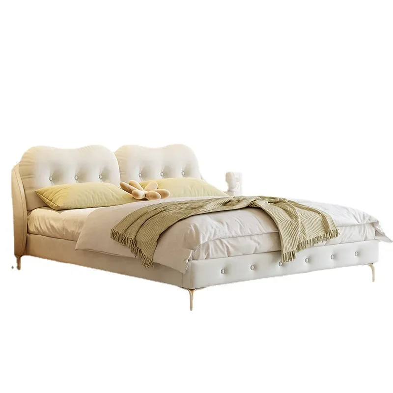 

French cream style princess modern simple master bedroom girl light luxury Internet celebrity cloud wedding bed fabric bed