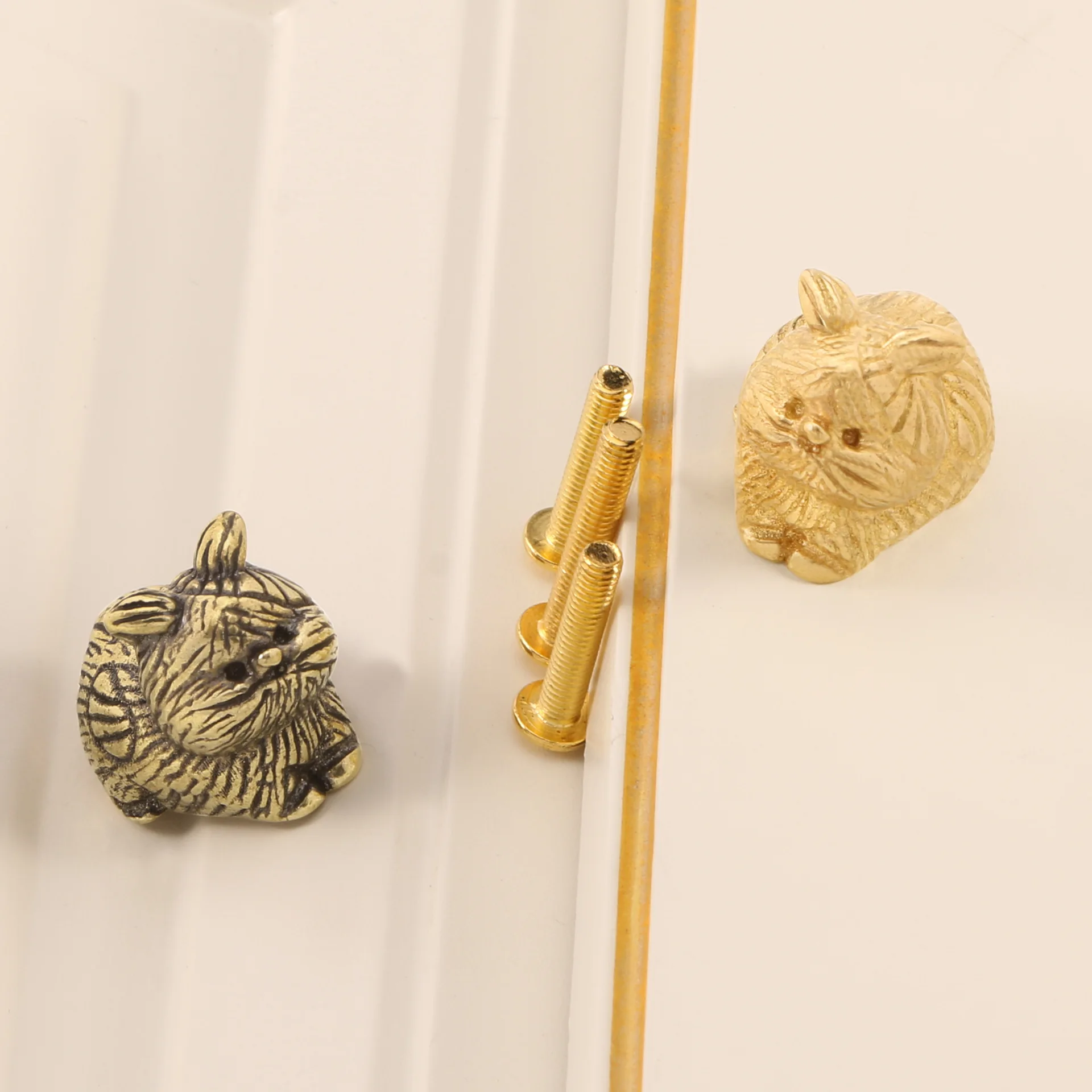 Kitten Handle Door Knobs Solid Brass Animal Cat Knobs Decorative Cabinet Pulls Drawers DIY Furniture Hardware