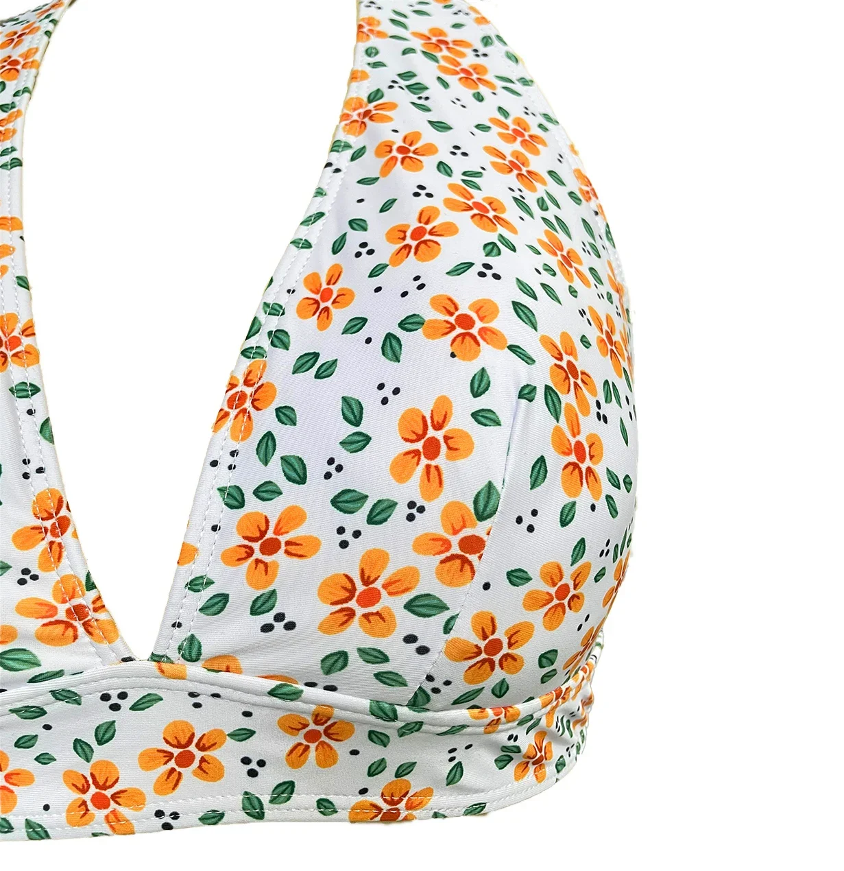 Conjunto de biquíni de cintura alta com decote em V profundo 2 peças para mulheres, maiô halter com gravata, roupa de banho floral, controle de barriga