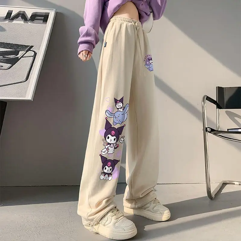 hot Kawaii hello kitt casual pants Kuromi high waist loose girl sweet Sanrio straight drape leg sports versatile wide leg pants