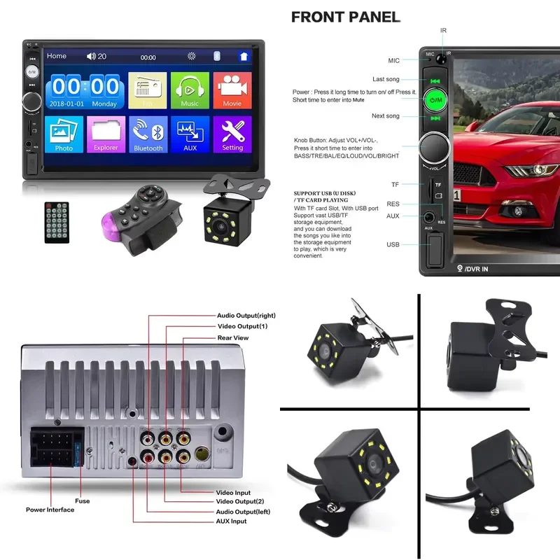 Universal Auto Radio 2 Din 7 Inch Touch Screen Stereo Multimedia Player 2Din Rearview Mirror Link/FM/TF/BT/MP5 Car Player