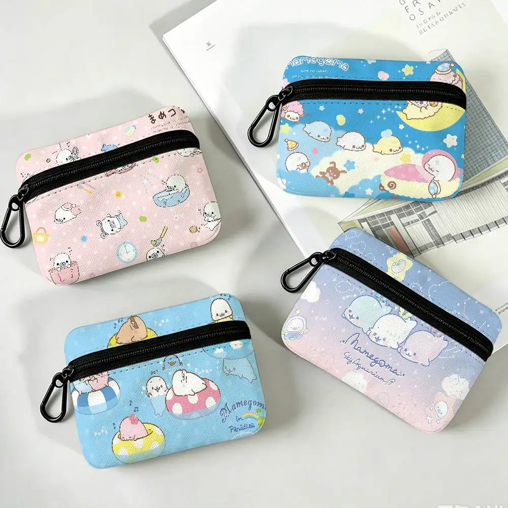 Cute Mamegoma Multifunctional Oxford Cloth Small Pouch With Hook Mini Coin Wallet Earbud Storage Bag