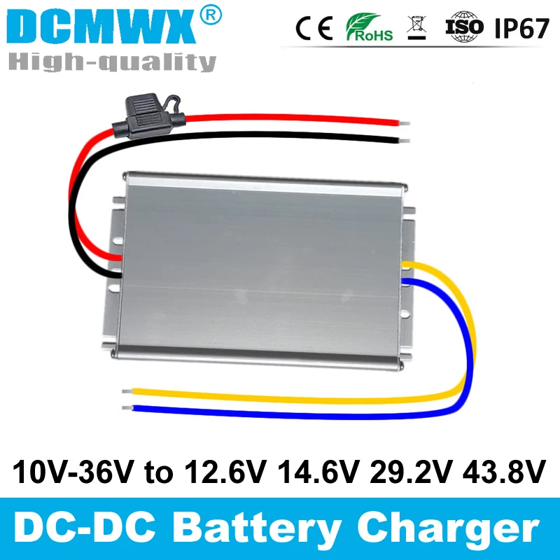 DCMWX DC DC 12.6V 14.6V 29.2V 43.8V Lifepo4 Lithium Battery Charger 30A 15A 10A 7.5A Waterproof Electric Car Charger with ACC