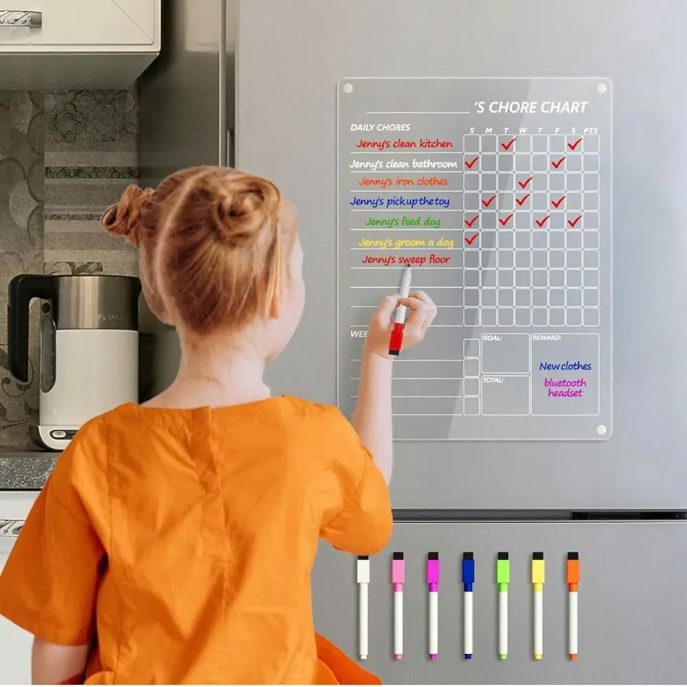 Acrylic Magnetic Fridge Planner with 8 Color Markers Magnetic Acrylic Dry Erase Board Dry Erase Easy Clean