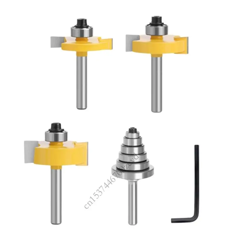 

4pcs High Precise Rabbeting Routers Bit Set 1/4Inch Shank Woodworking Tool P9YB