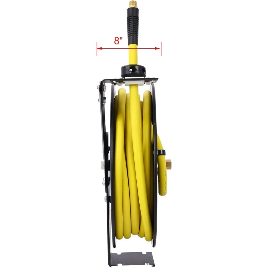 자동 되감기 메커니즘이 있는 1/2인치 직경, 50피트 길이의 중형 리트랙터블 에어 호스 릴 산업용