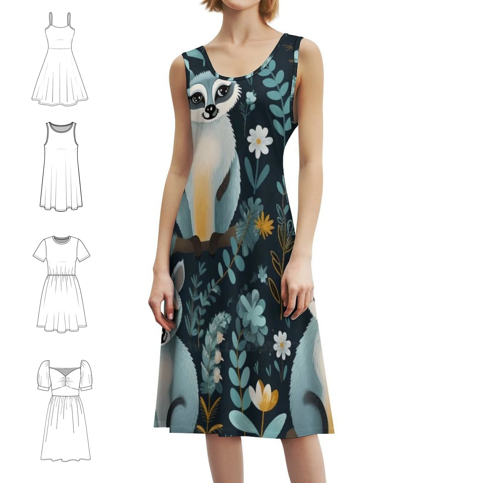 

Мини-платье Lemur с узором в консервативном стиле для женщин, свободное повседневное повседневное платье трапециевидной формы с узором Lemur, женская одежда