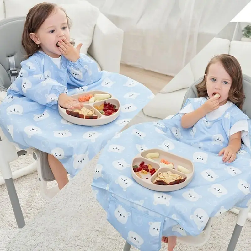 

54DF Coverall Baby Feeding Bib Long Sleeves Smock for Eating Easy-Clean Apron Neutral