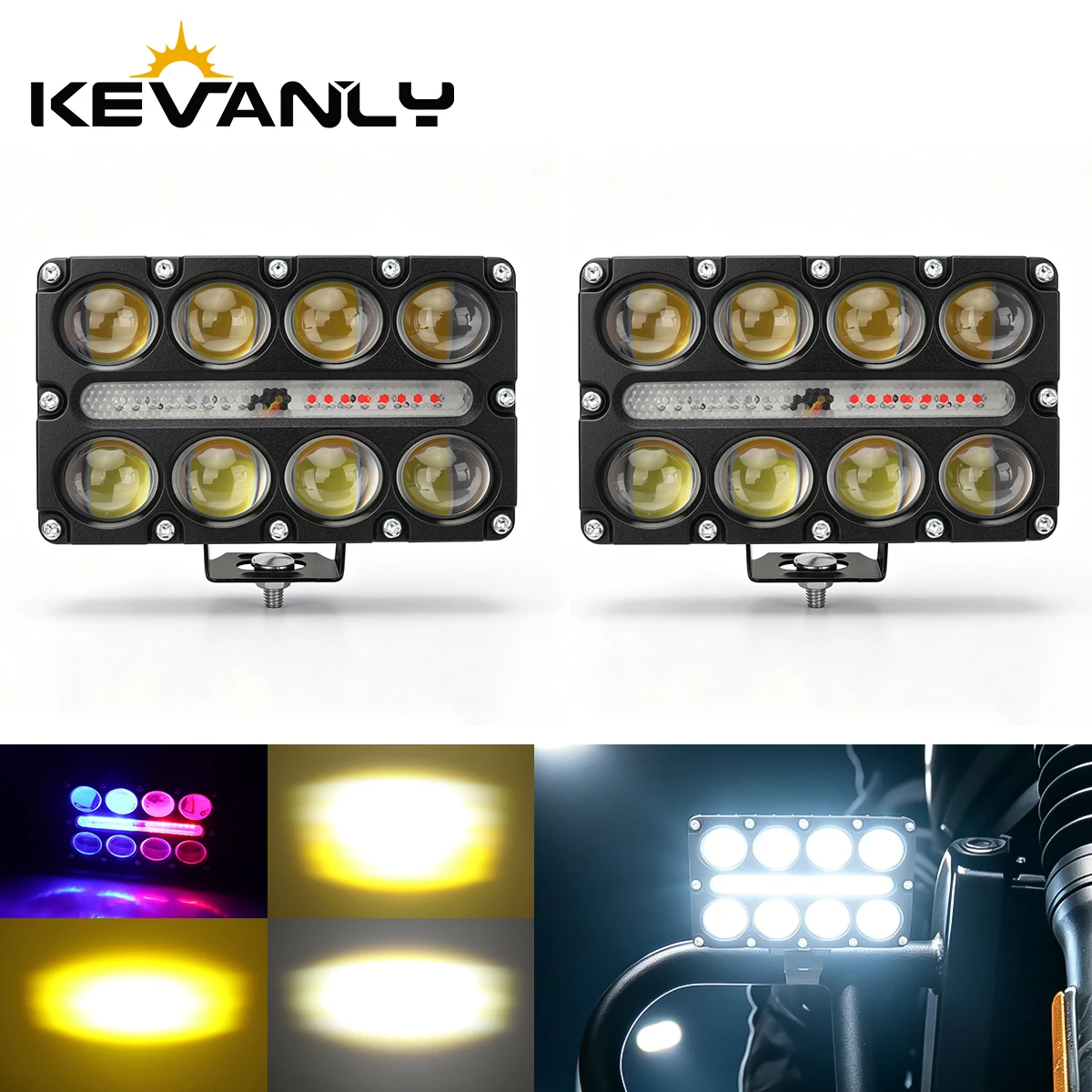 Motorcycle Led Spot Light 8 Lens Projector Headlight Work Fog lights for Car Trucks SUV UTV off-road 12V Headlight Driving Light