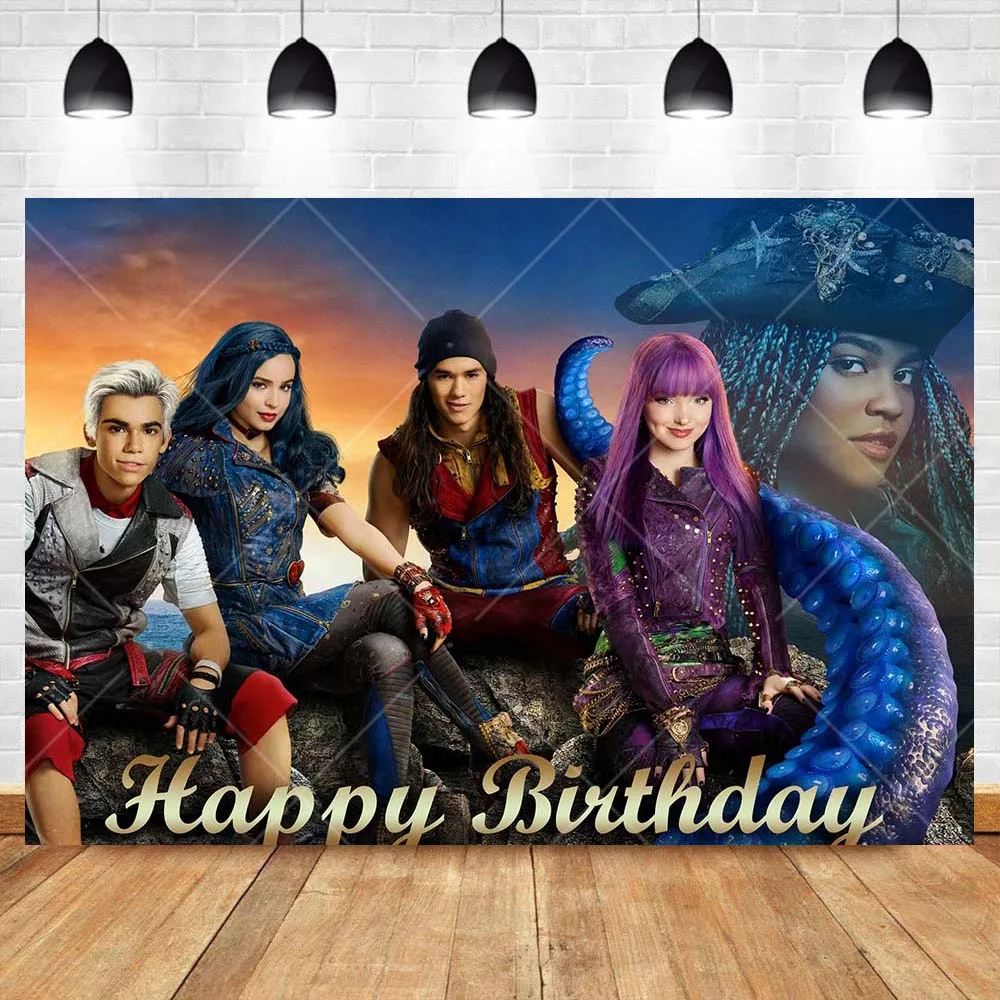 Disney Descendants: The Rise of Red Theme Photography Backdrop Custom Boys Girls Birthday Party Decor Banner Backgrounds Poster