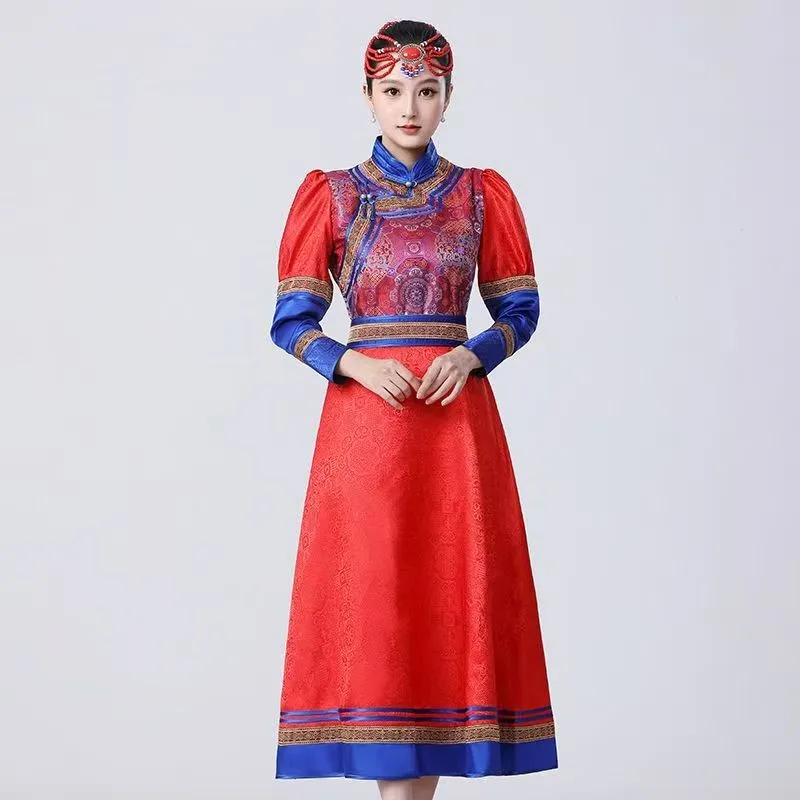 Chinese Mongolian Woman Dance Dress Stage Perform Robe Classical