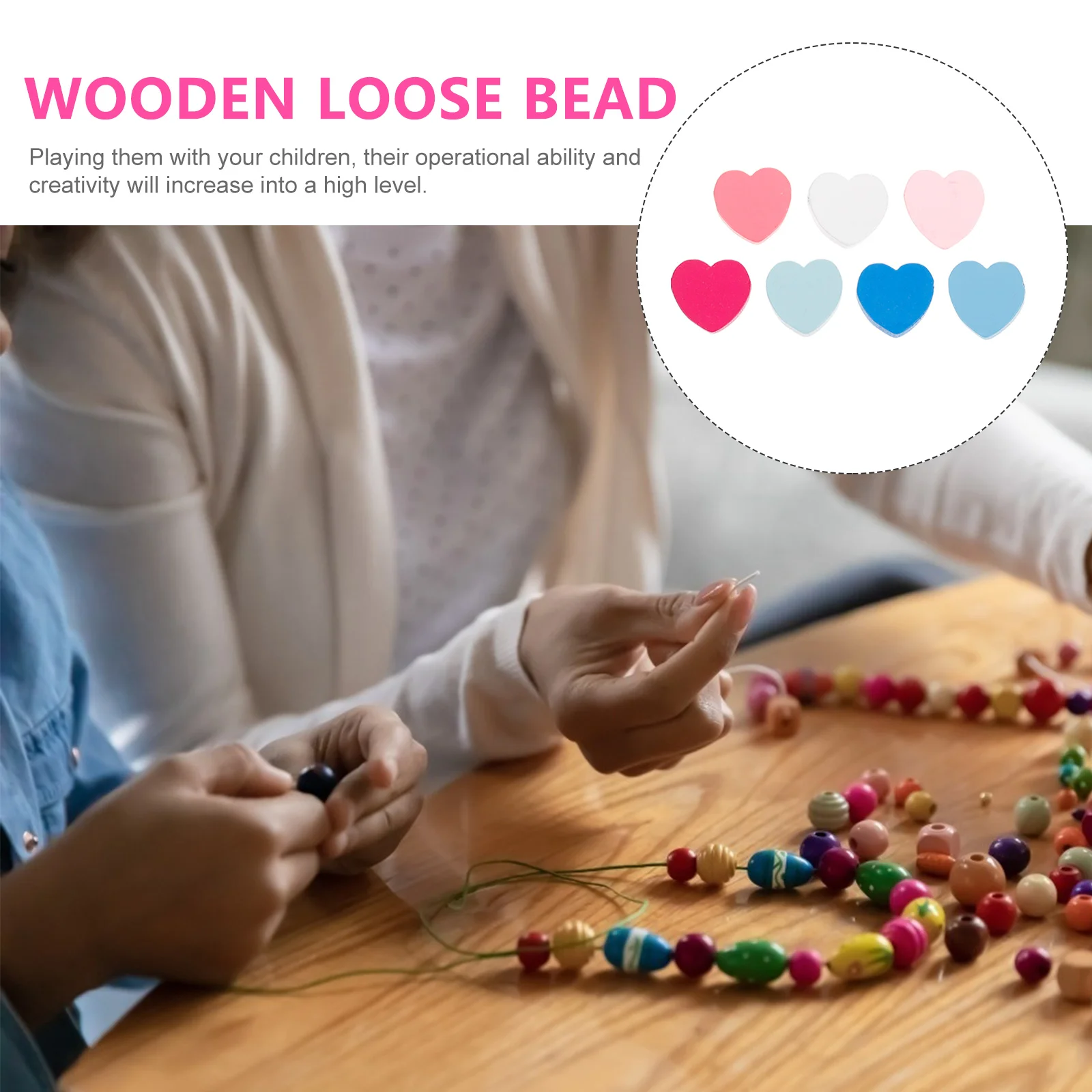

3 Packs Love Wooden Beads DIY Craft Hanging Loose Bracelet Making Accessory Necklace Heart Shaped