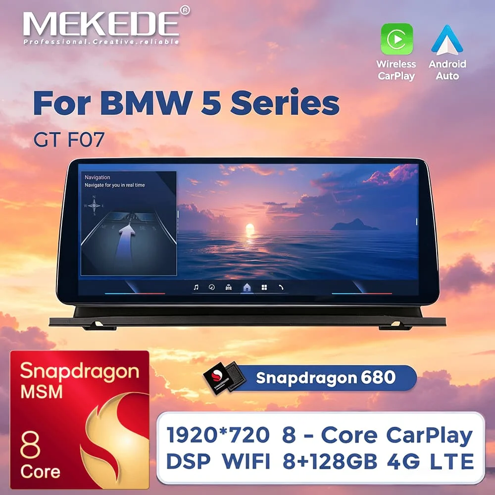 Autoradio Lecteur Vidéo Mekede pour BMW F07 Série 5 GT 2010 - 2017 CIC NBT Systèmes Intelligents Carplay Sans Fil Android Auto Écran QLED 1920*720 Double BT 4G LTE Prise en Charge Caméra 360° Snapdragon 8 Cœurs 6+64G/8+128G Livraison UE