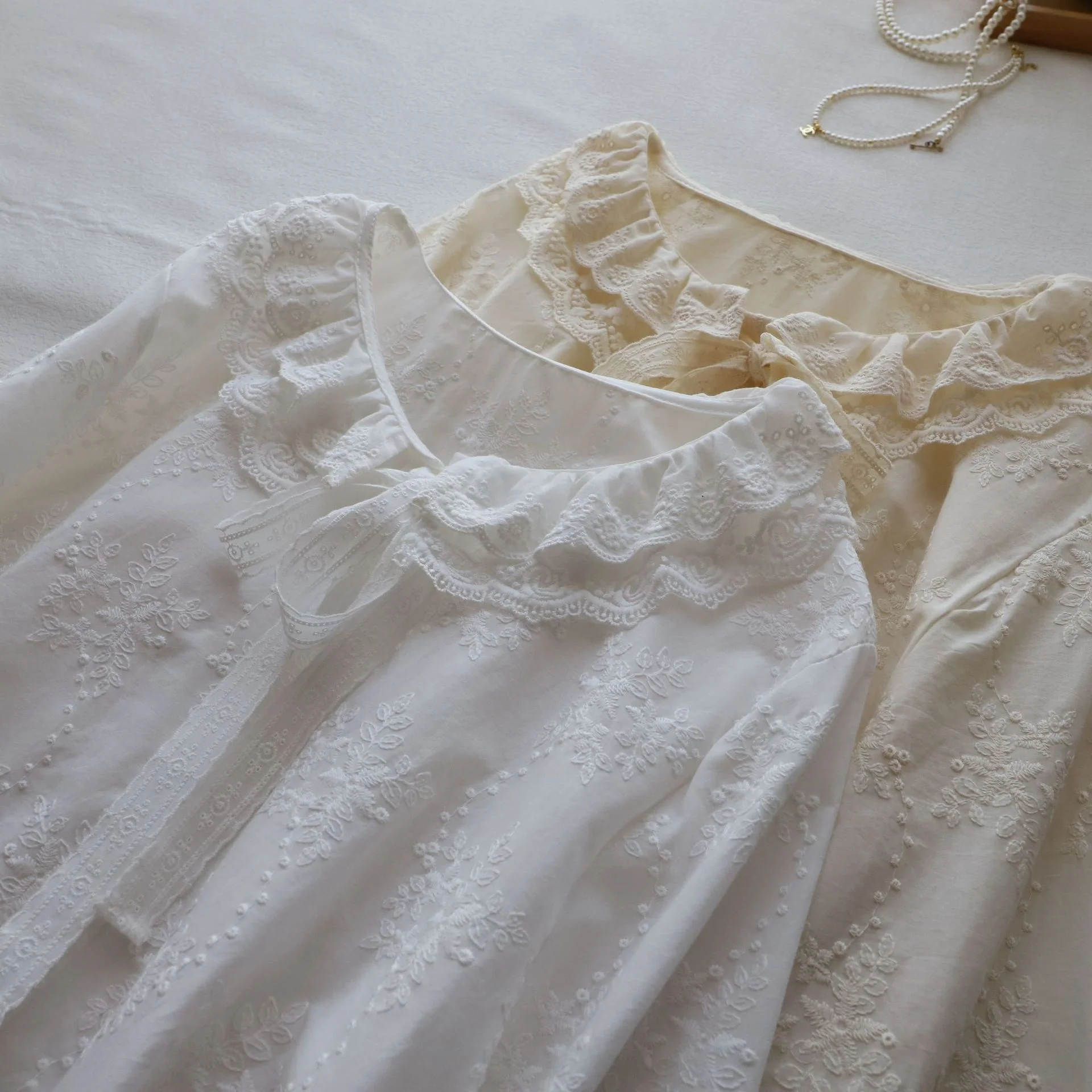 

Elegant Embroidered Doll Collar Long Sleeve Shirt Women's Spring New Style Beautiful Cotton Pure Material Thickened Shirt