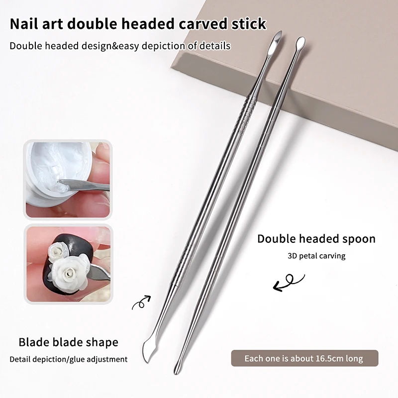 Metall Doppel-headed Nagel Carving Stange Verlängerung Kleber Entfernung Stick Gel Entfernung Spachtel Nagellack Eintauchen Entfernung Werkzeug